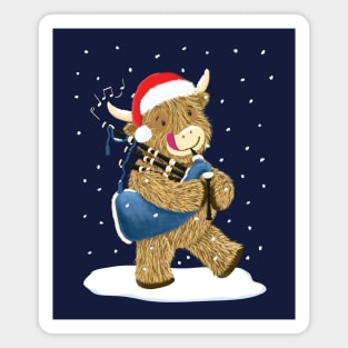 Scottish Highland Cow Piper Plays Bagpipes In Christmas Snow Magnet